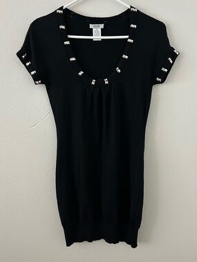 Vintage Cache Silk Blend Knit Black Mini Sweater Dress Womens S Studded Y2K Glam